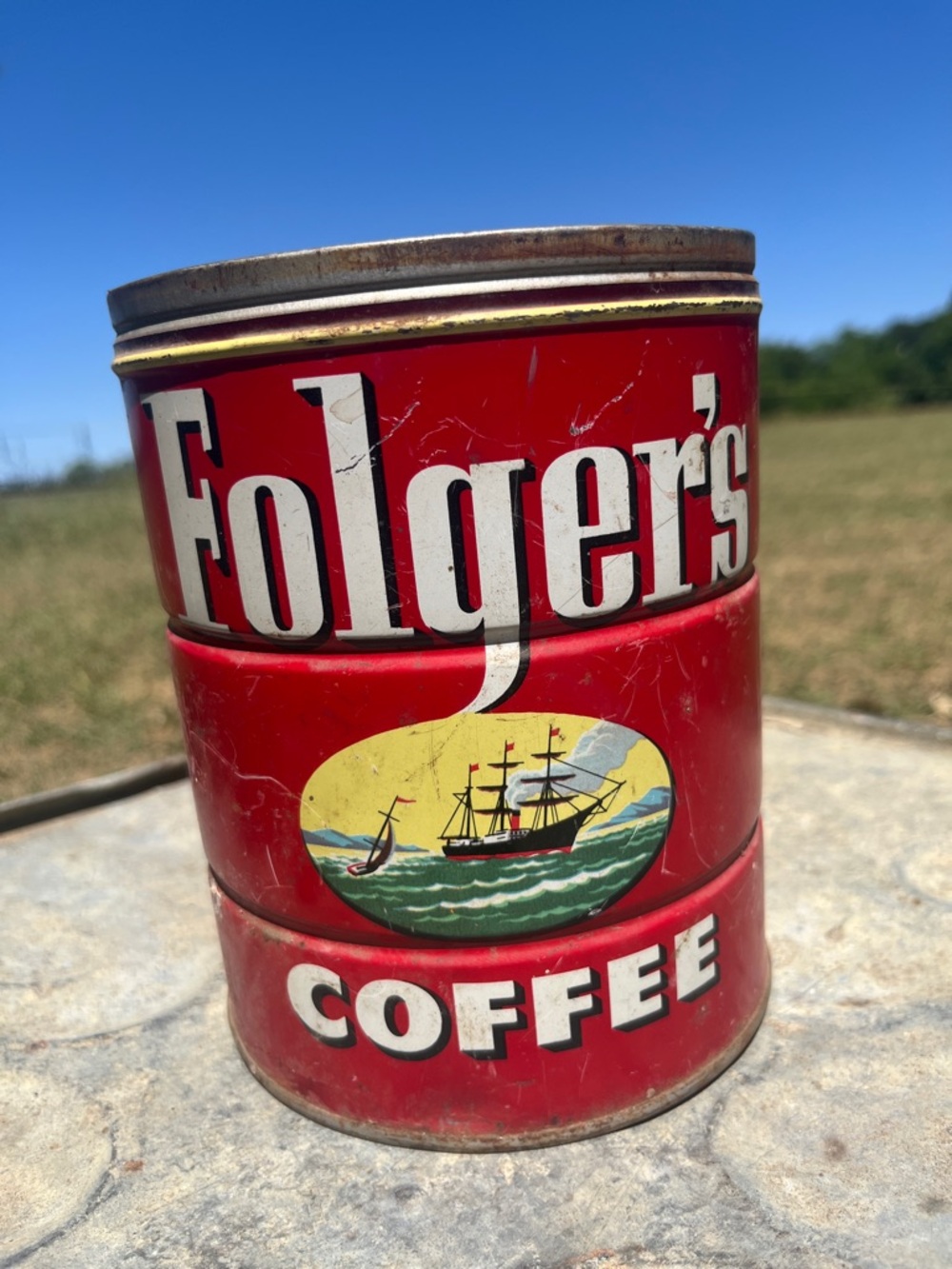 Red vintage Folger’s 1952 Coffee Tin Canister - Classic Home Kitchen Storage